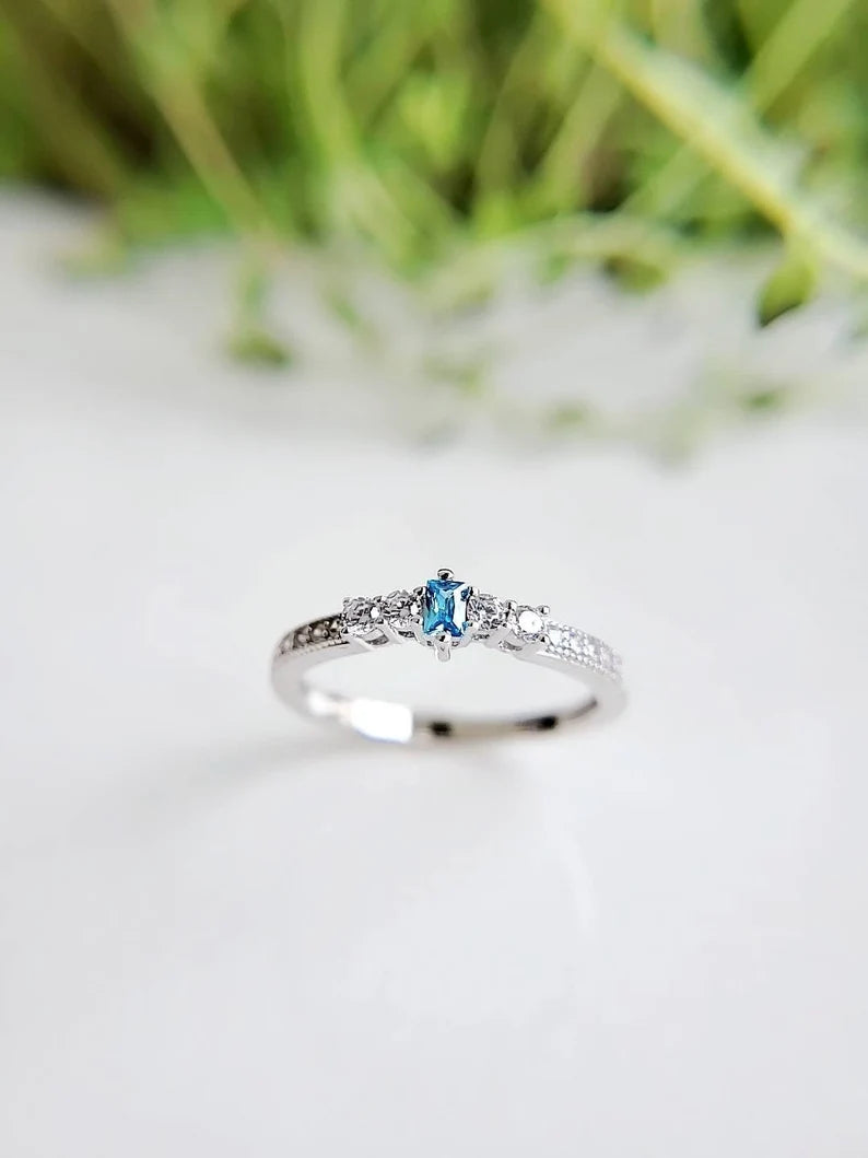 Dainty Aquamarine Sterling Silver Ring