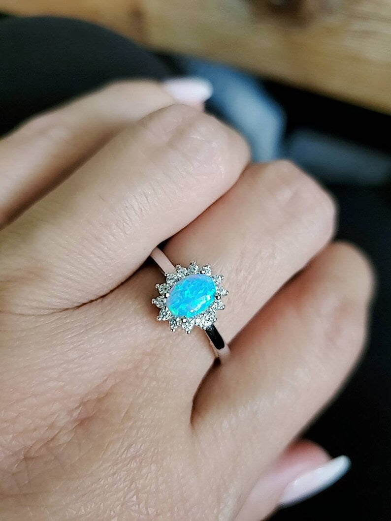 Dainty Blue Opal Ring