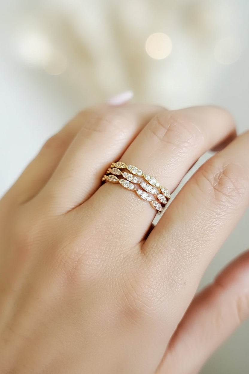 Sterling Silver Marquise Gold, Rose Gold, Silver Anniversary Ring