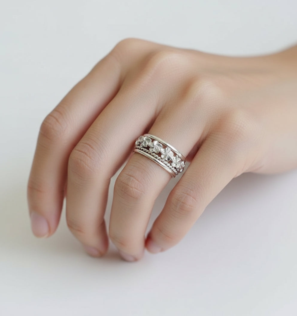 Hawaiian frangipani Plumeria Sterling Silver Ring
