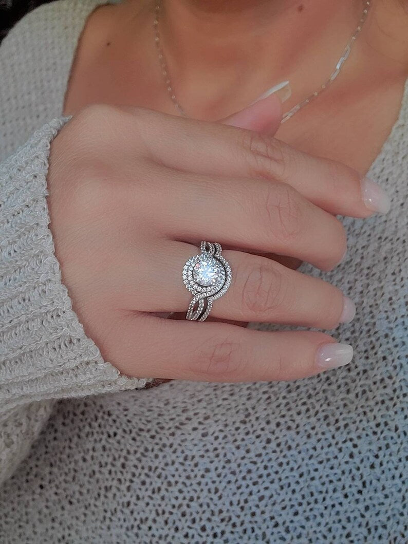 Halo Engagement Sterling Silver Ring