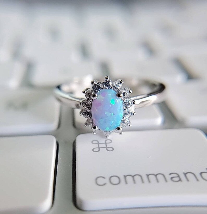 Dainty Blue Opal Ring