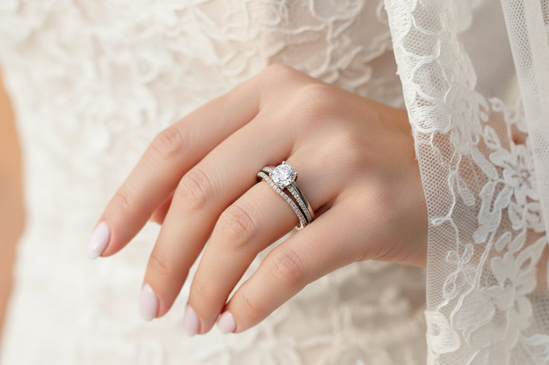 Sterling Silver Bridal Engagement Wedding Ring Set