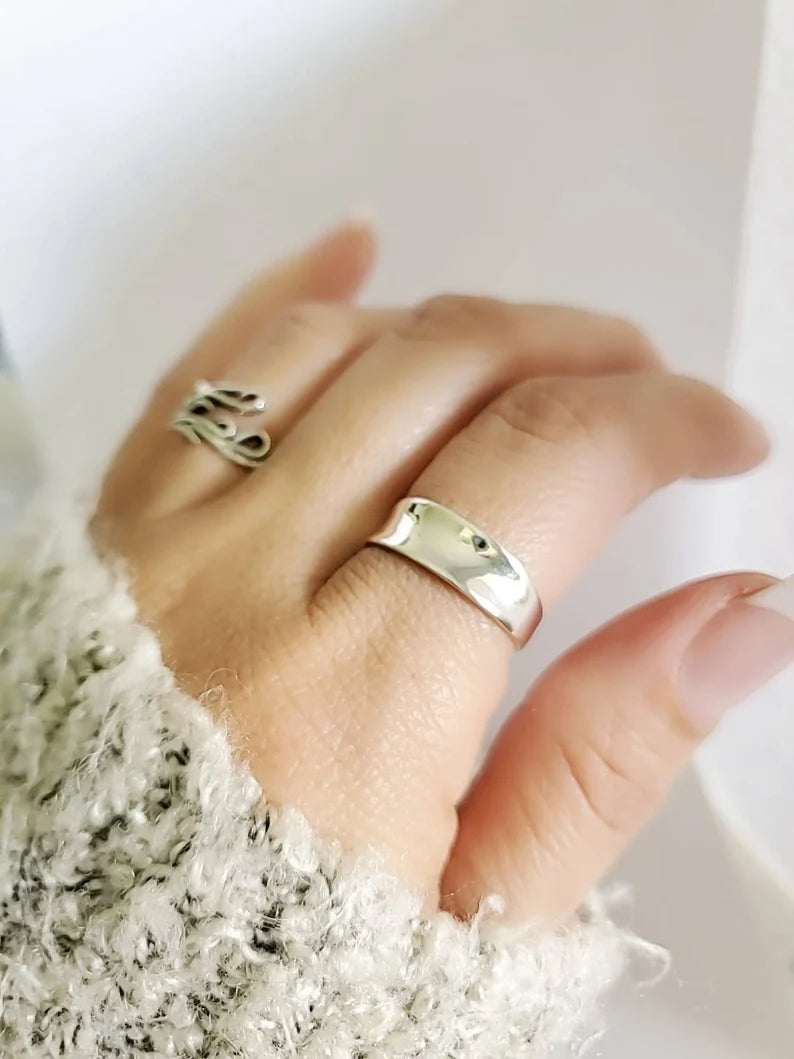 Boho Chic Small Concave Sterling Silver Ring