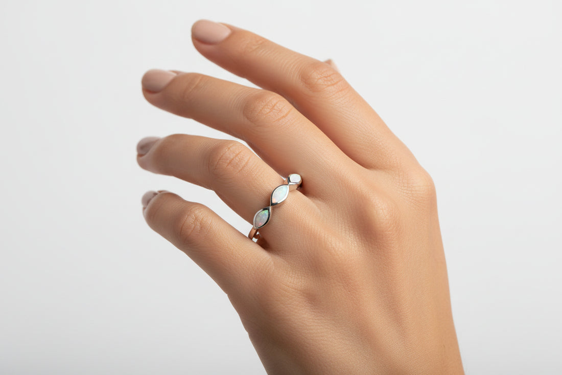 Sterling Silver Marquise White Opal Ring