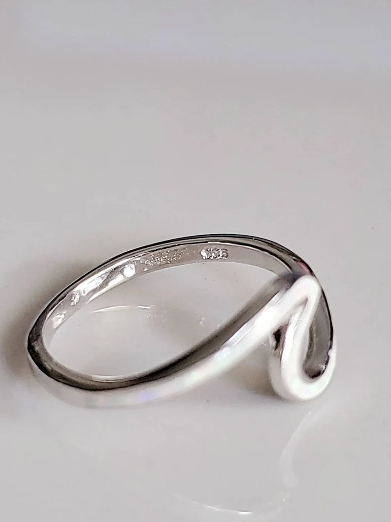 White Opal Wave Minimalist Ring