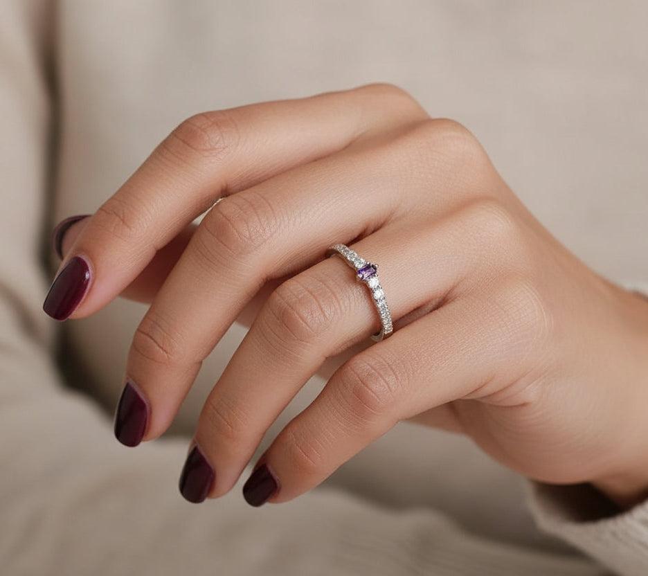 Sterling Silver Princess Cut Amethyst Ring