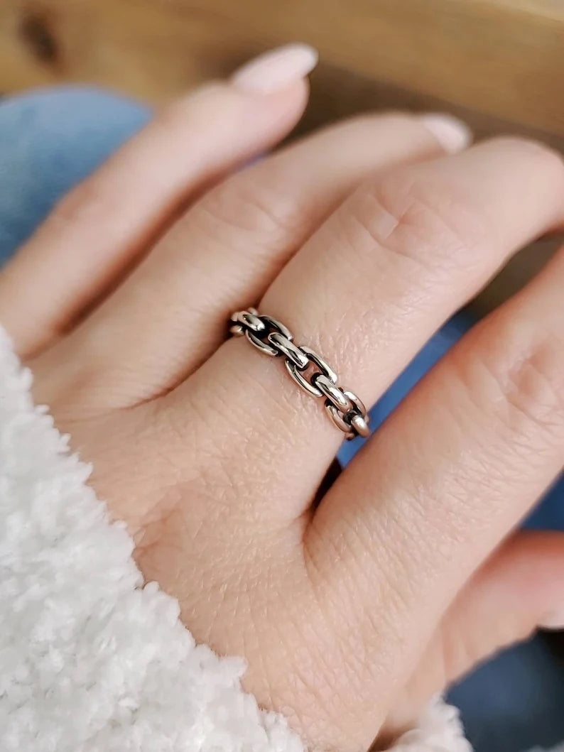 Sterling Silver 925 Minimalist Link Chain Ring