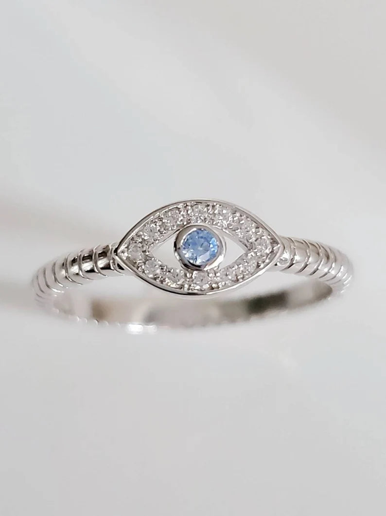 Aquamarine Eye Sterling Silver Ring