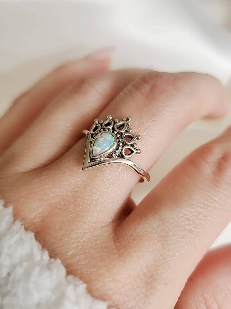 White Opal Sterling Silver Women Ring