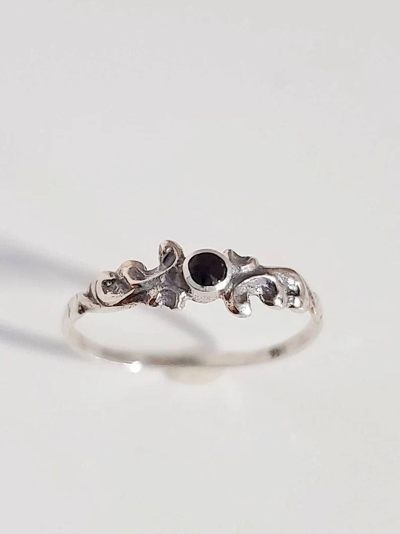 Sterling Silver Dainty Thin Onyx Ring