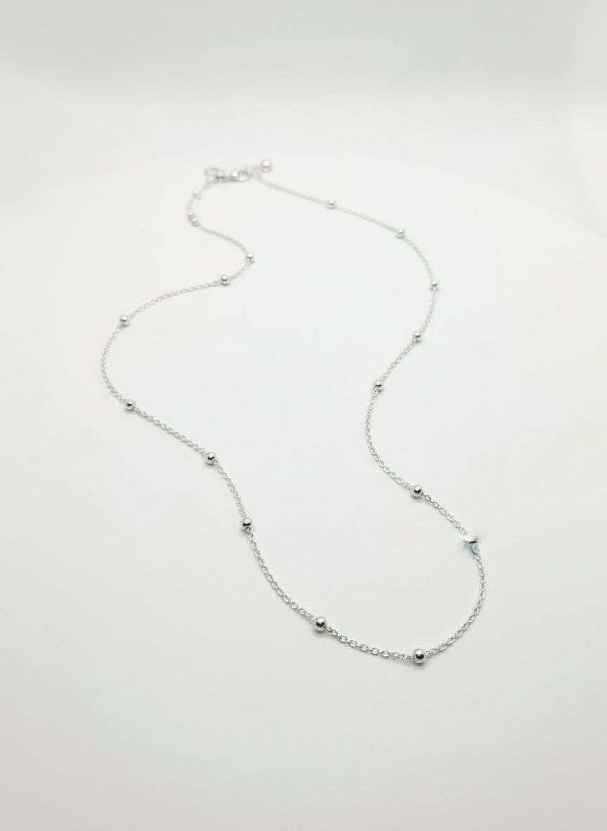 Sterling Silver 925 Dainty Beaded Bracelet, Anklet, Choker Chain