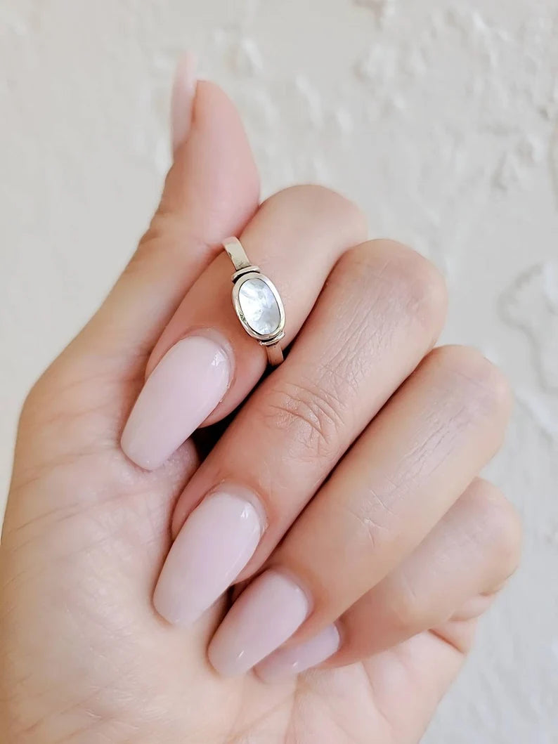 Sterling Silver Oval Mother of Pearl Ring
