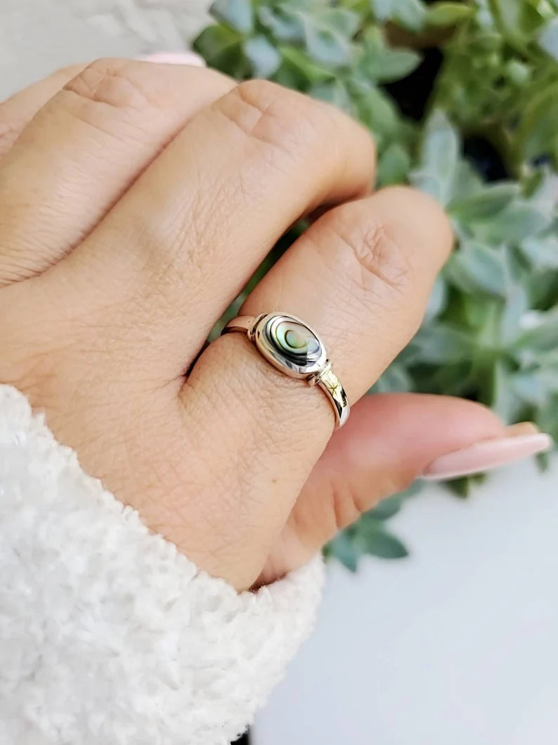 Sterling Silver 925 Genuine Abalone Ring