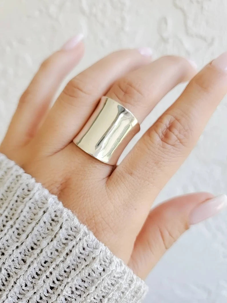 Bold Sterling Silver Adjustable Concave Ring