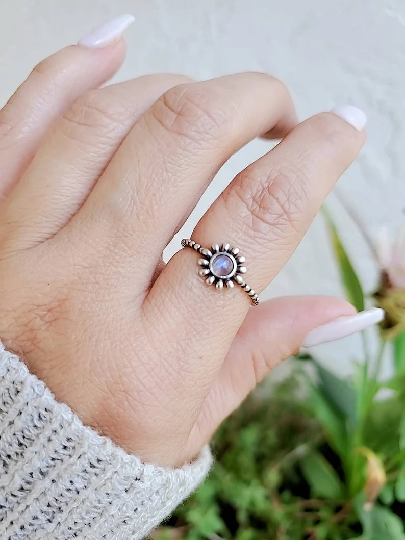 Moonstone Flower Sterling Silver Ring