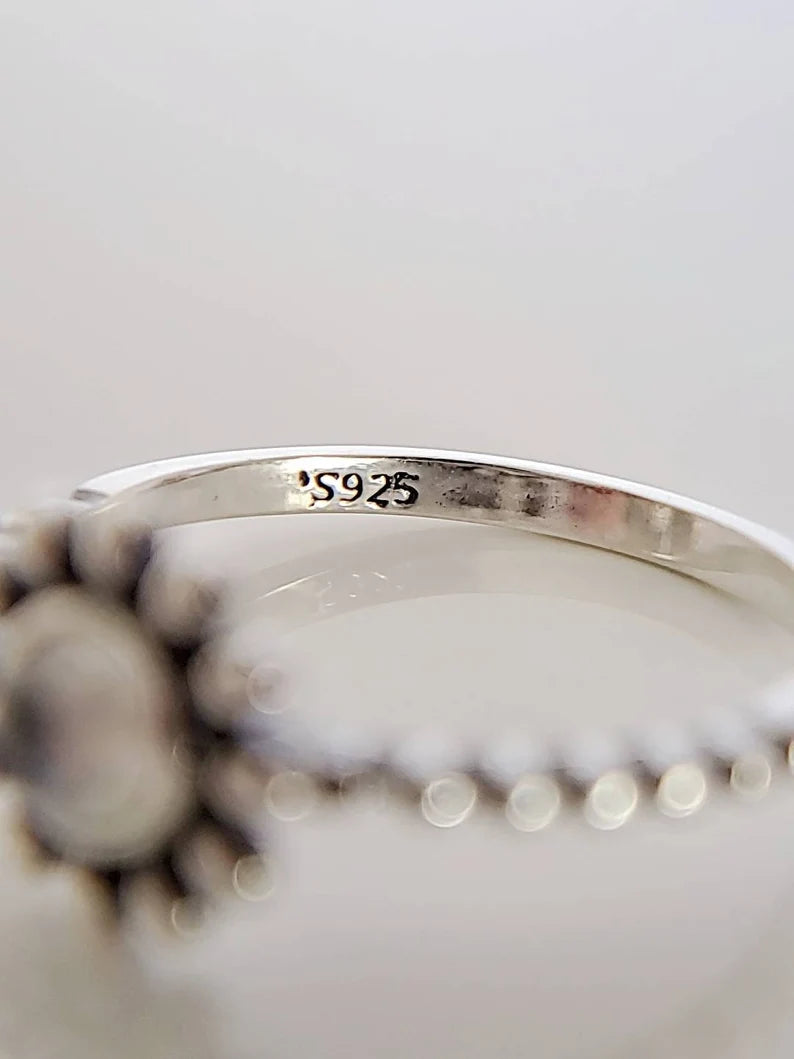 Sterling Silver 925 Moonstone Flower Ring