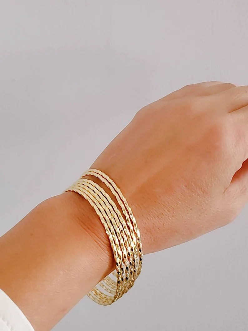 Gold Filled Sparkle Thin Bangle Bracelet