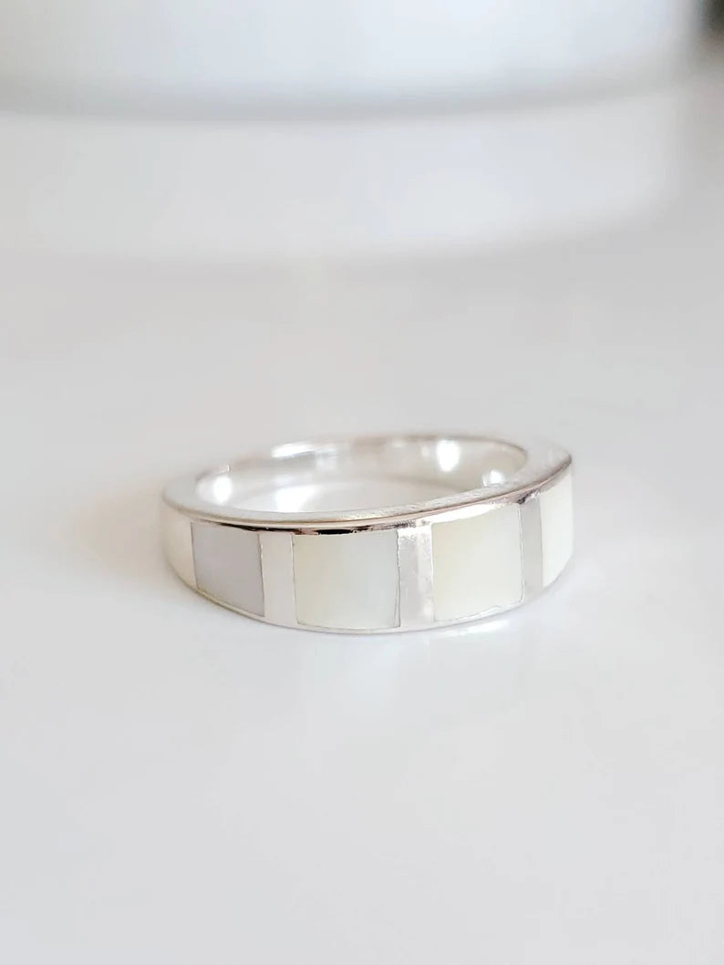 Mother of Pearl Sterling Silver Band Ring