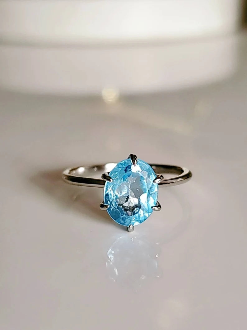 Solitaire Sterling Silver Topaz Ring