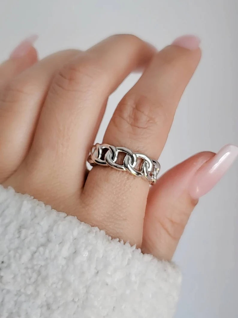 Sterling Silver Large Chain Ring