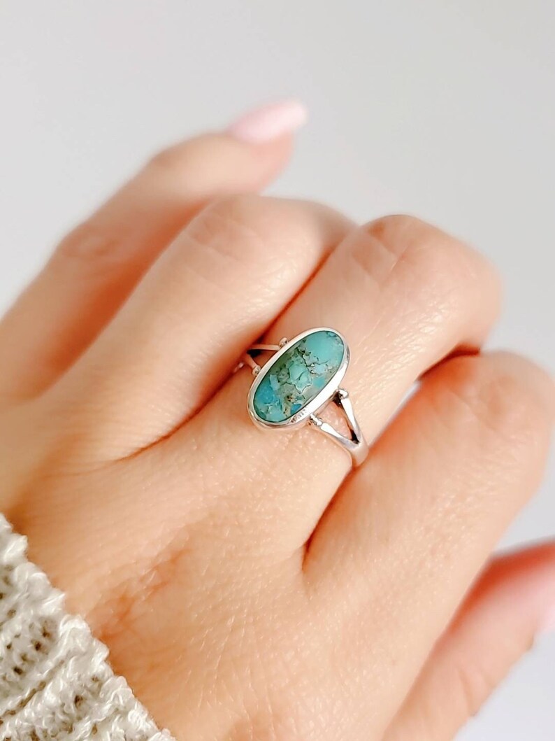 Sterling Silvee Genuine Oval Turquoise  Ring
