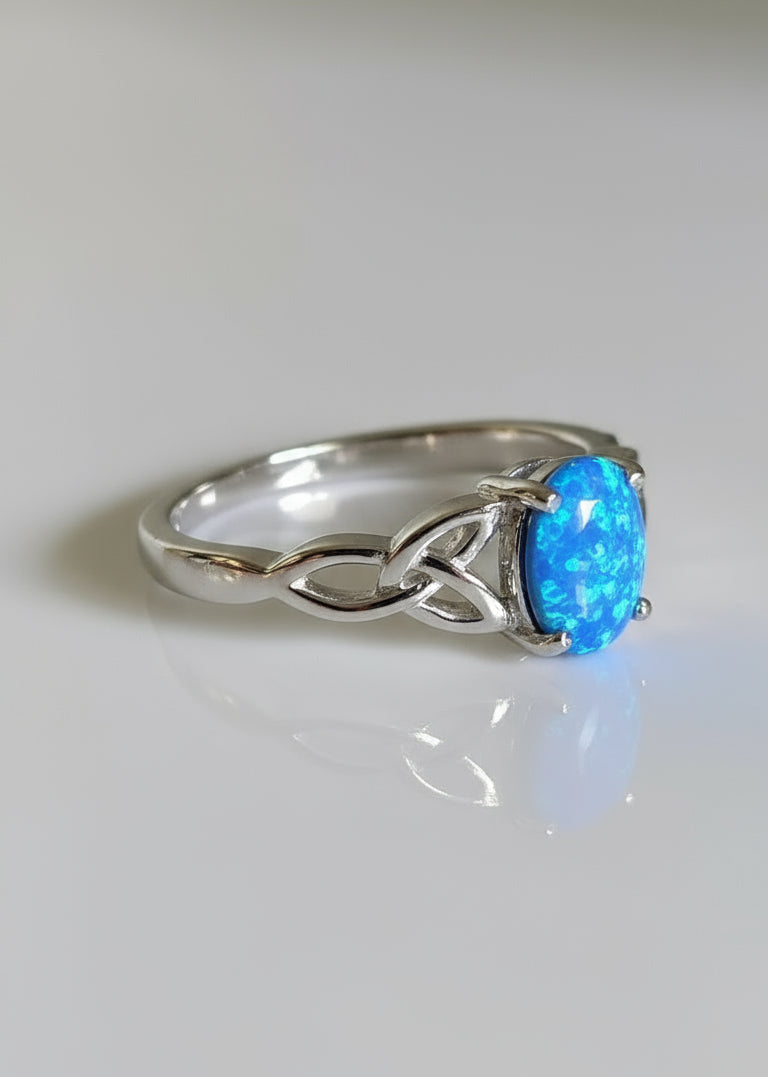 Blue Opal Celtic Sterling Silver Ring