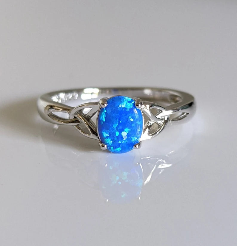 Blue Opal Celtic Sterling Silver Ring