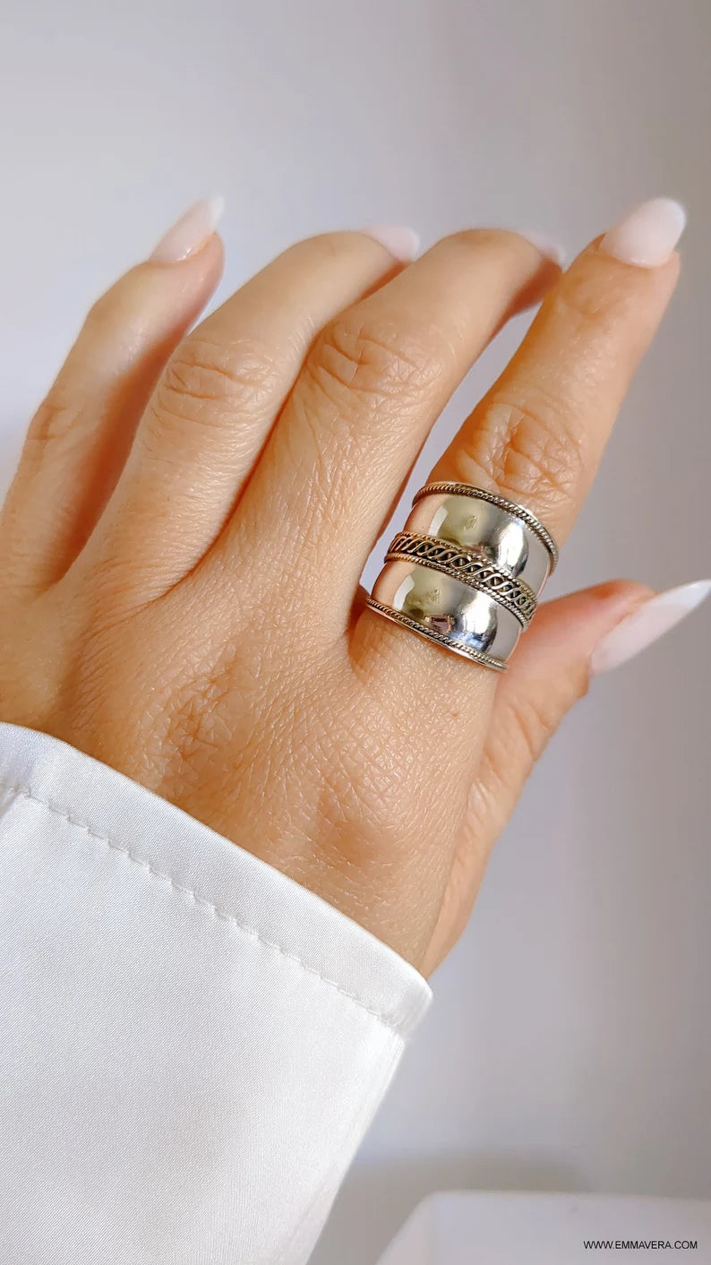 Sterling Silver Concave Bali Ring