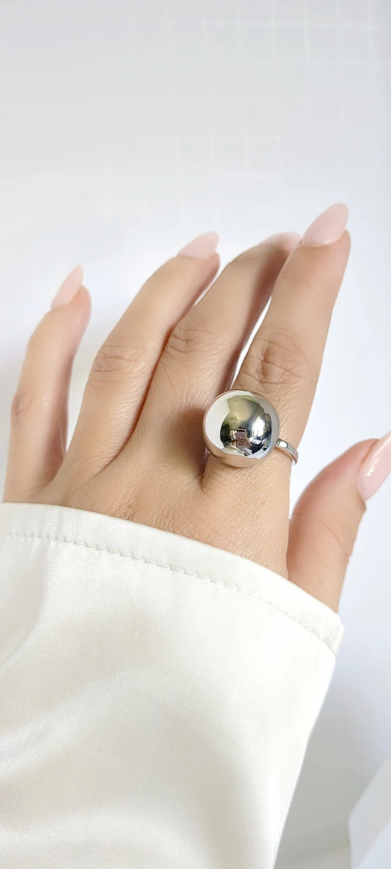 Large Globe Sphere Sterling Silver Ring