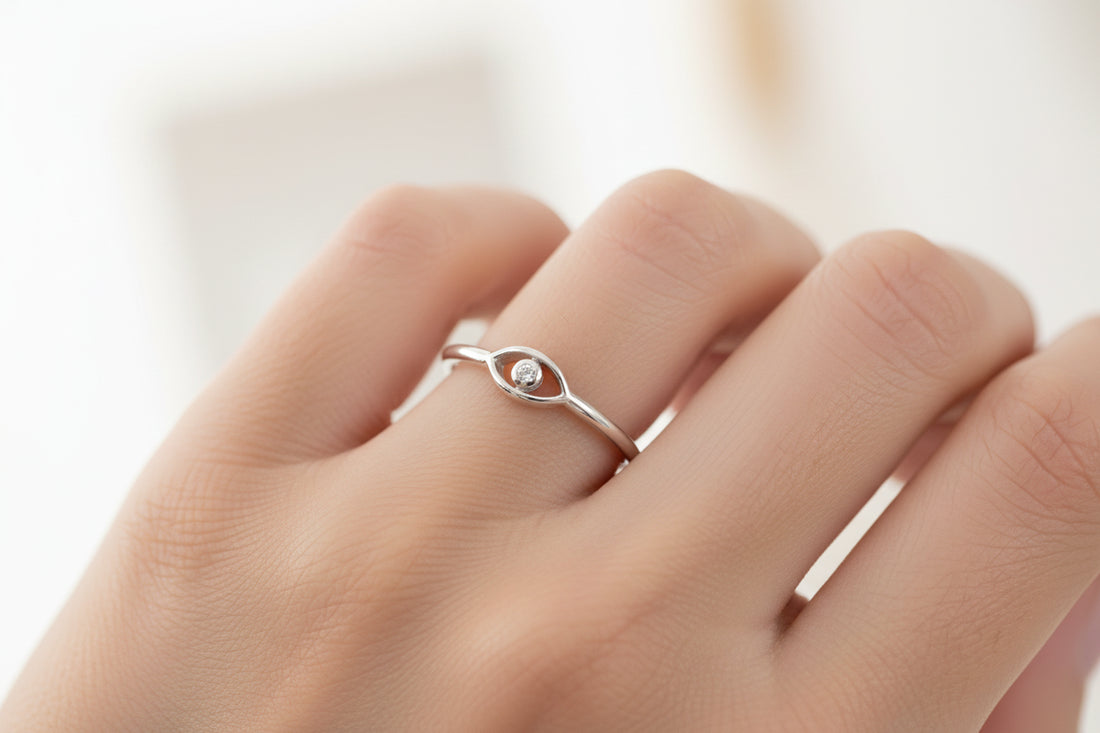Evil Eye Sterling Silver Minimalist Ring