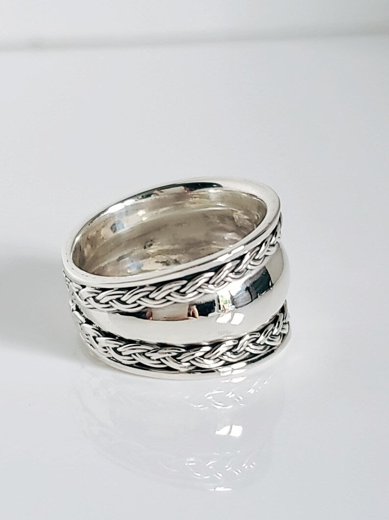 Bohemian Sterling Silver Wide Band Ring