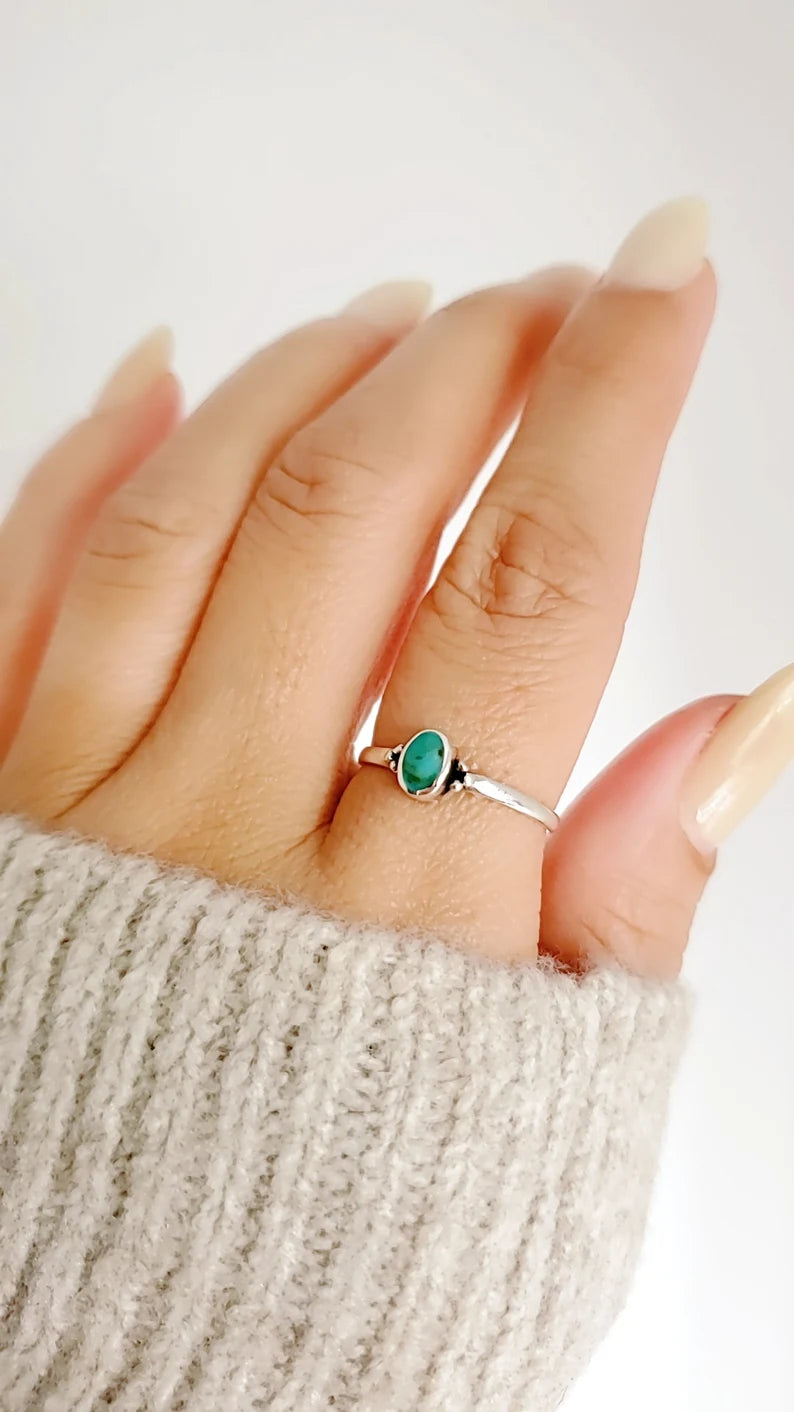 Sterling Silver Turquoise Minimalist Bali Ring