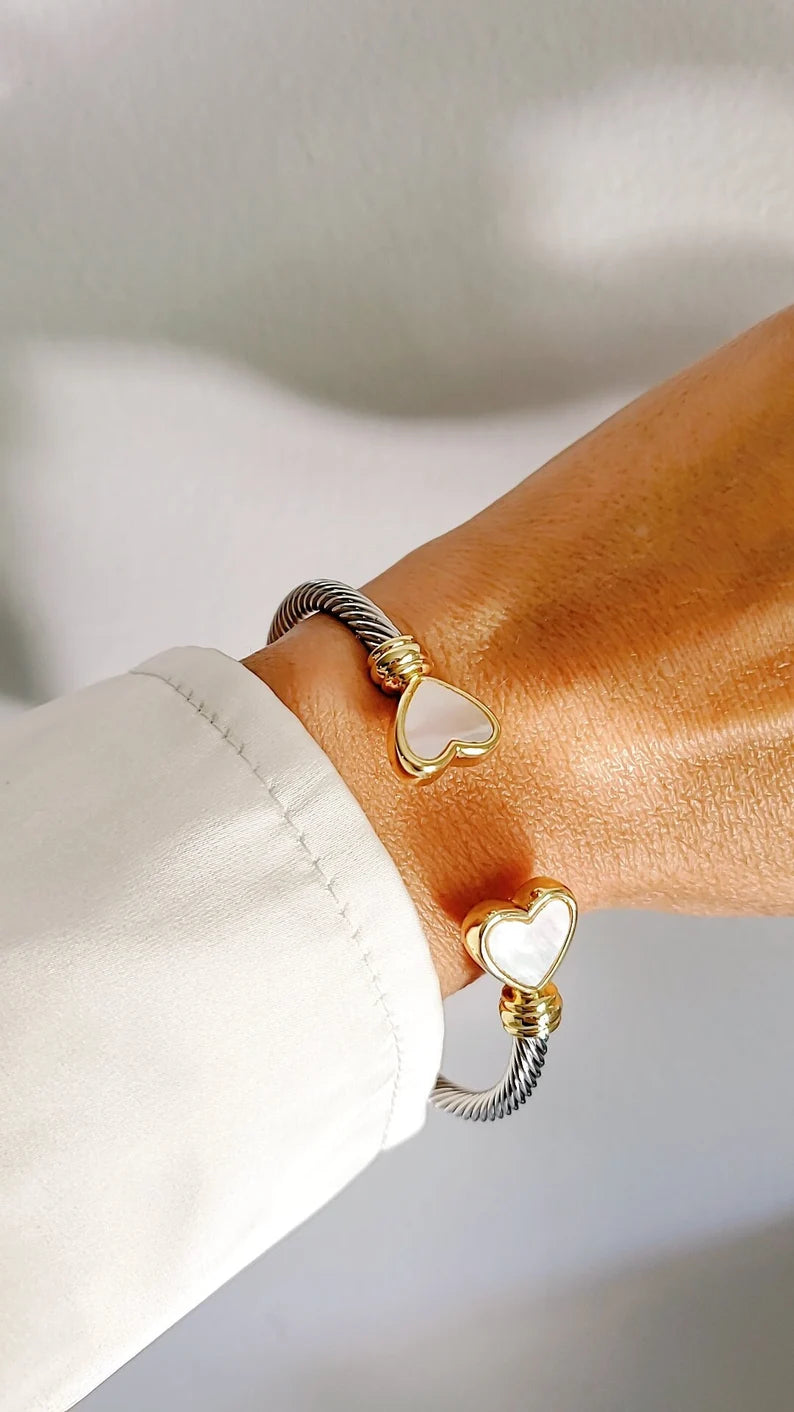 Mother of Pearl Heart Bangle Bracelet