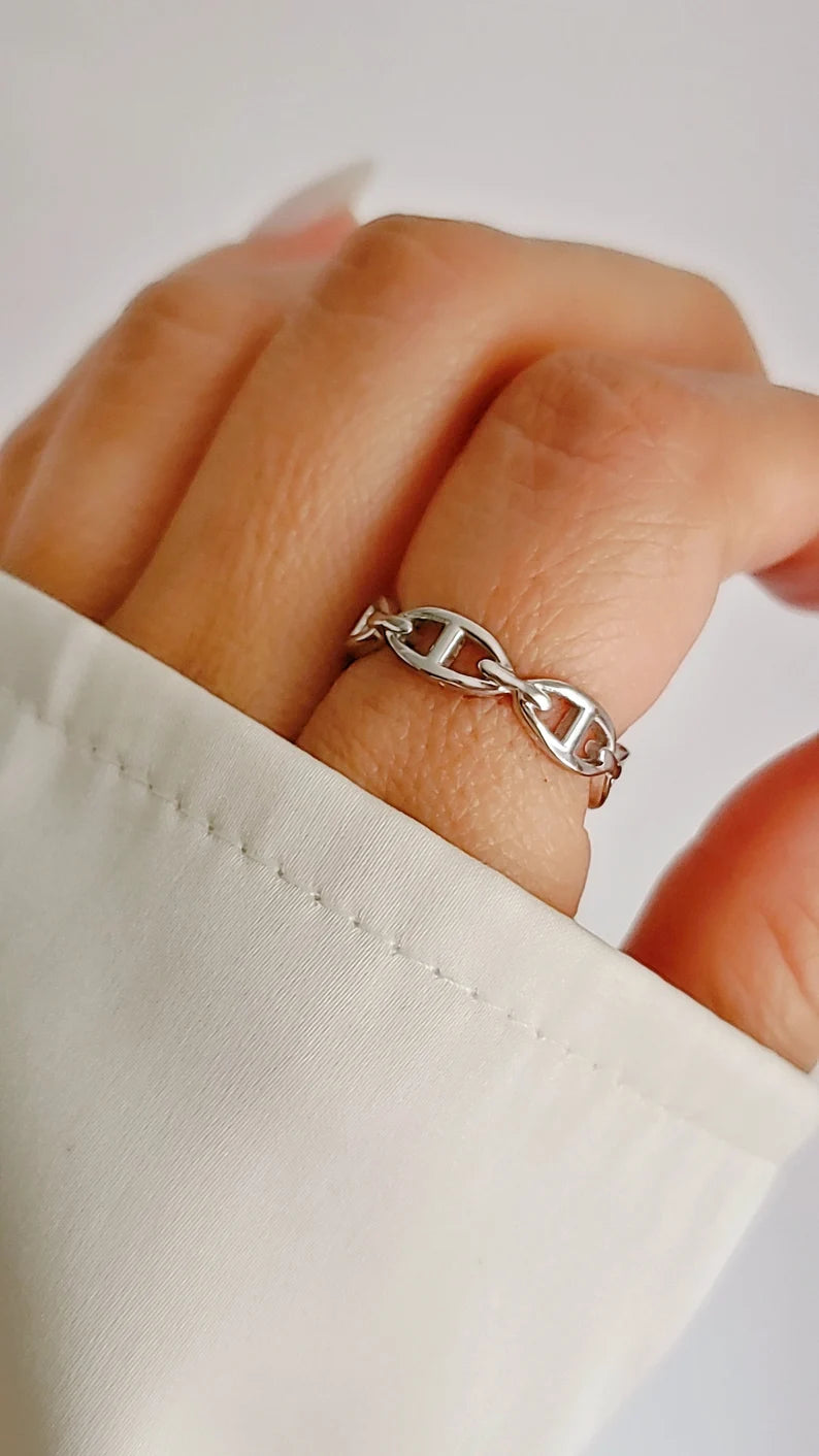 Sterling Silver Mariner Link Chain Minimalist Ring
