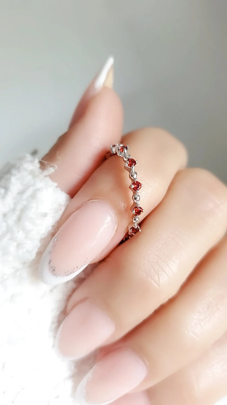 Sterling Silver Eternity Red Garnet Ring