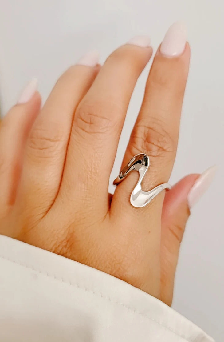 Sterling Silver Wave Geometric Ring