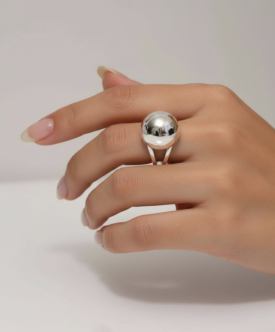 Sterling Silver Half Globe Geometric Ring