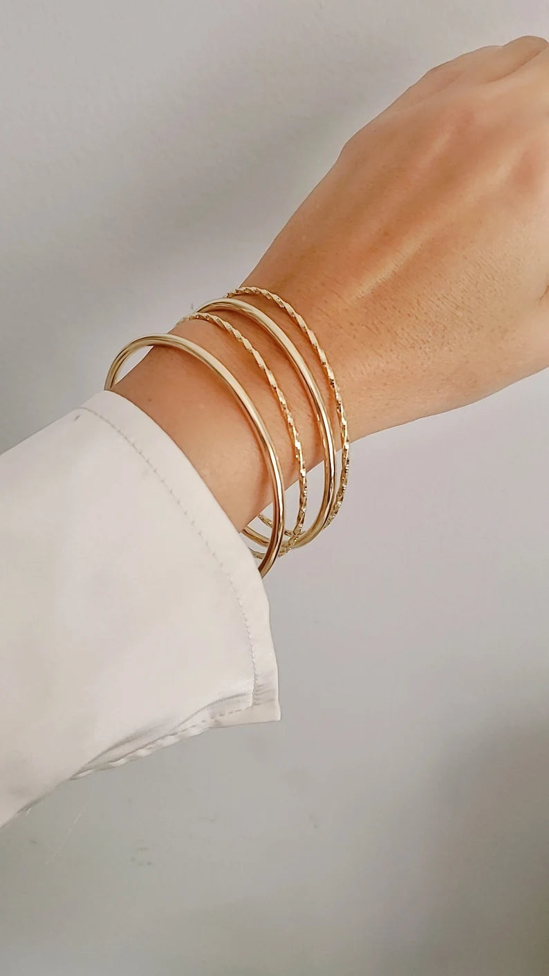 Gold Filled Sparkle Thin Bangle Bracelet