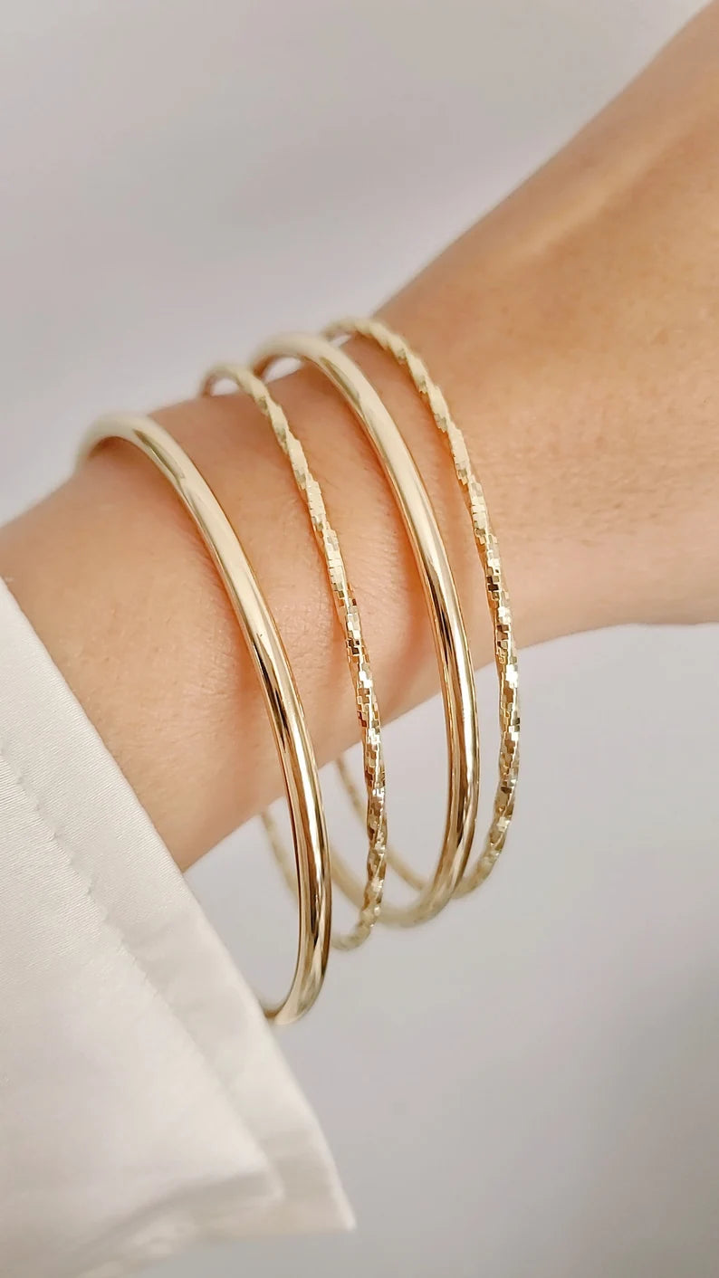 Gold Filled Sparkle Thin Bangle Bracelet