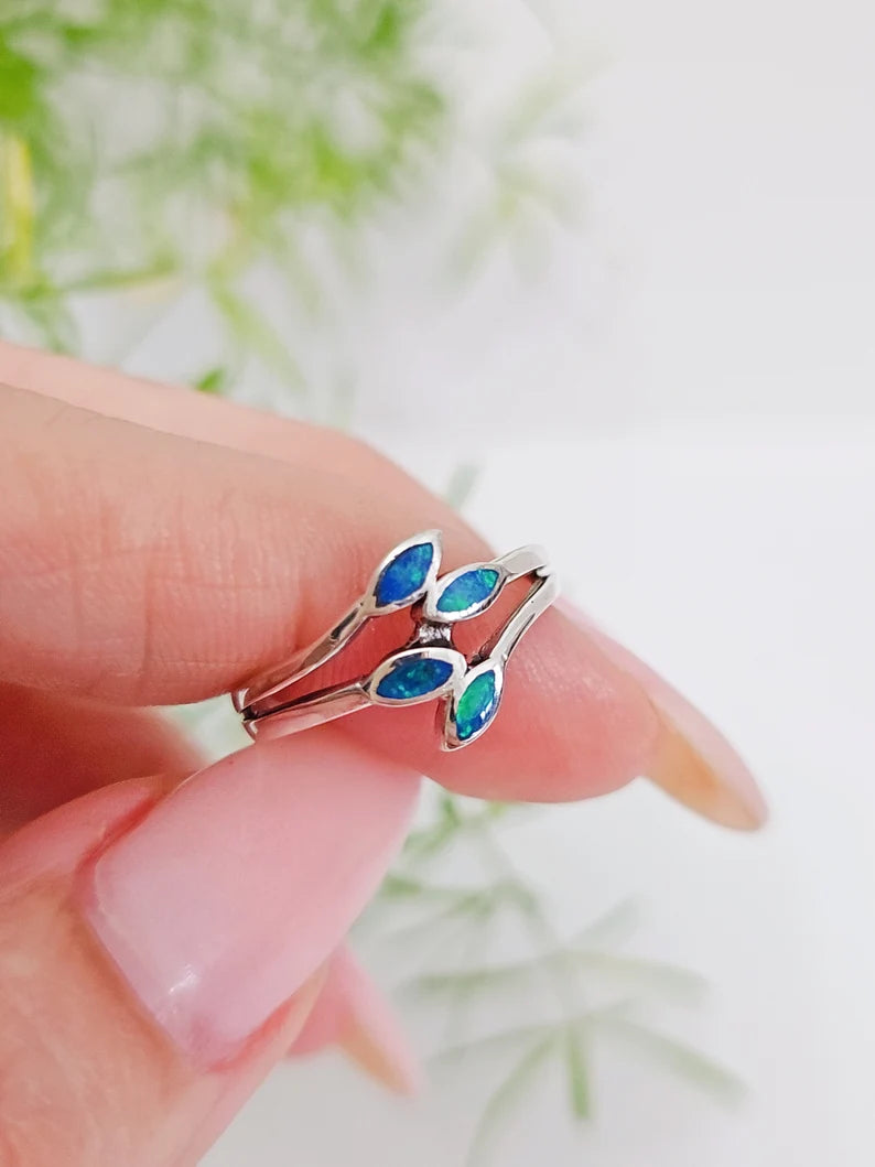 Blue Opal Leaf Ring