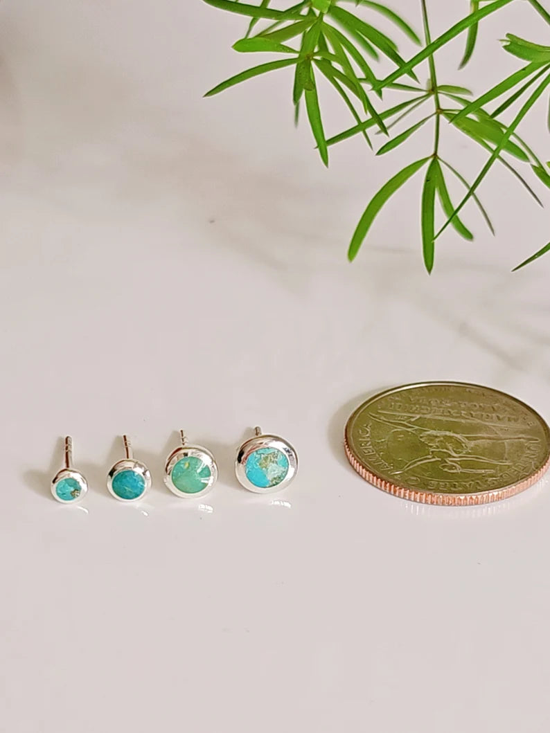 Sterling Silver Dainty Turquoise Stud Earrings