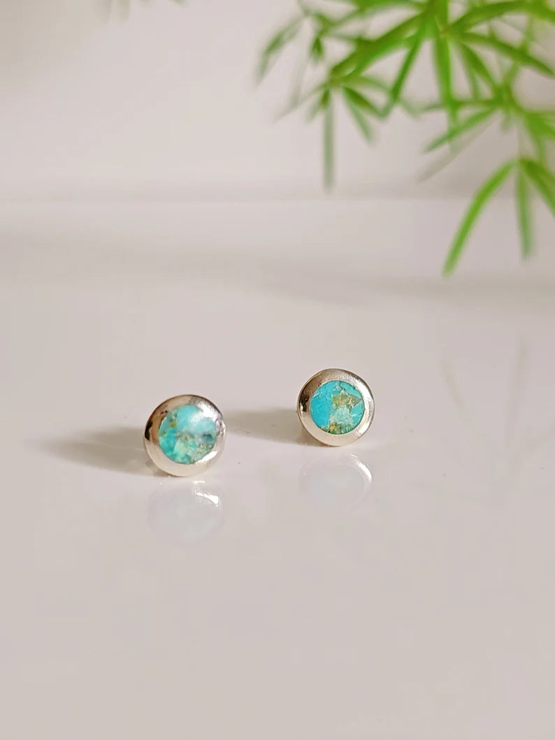 Dainty Turquoise Stud Sterling Silver Earrings