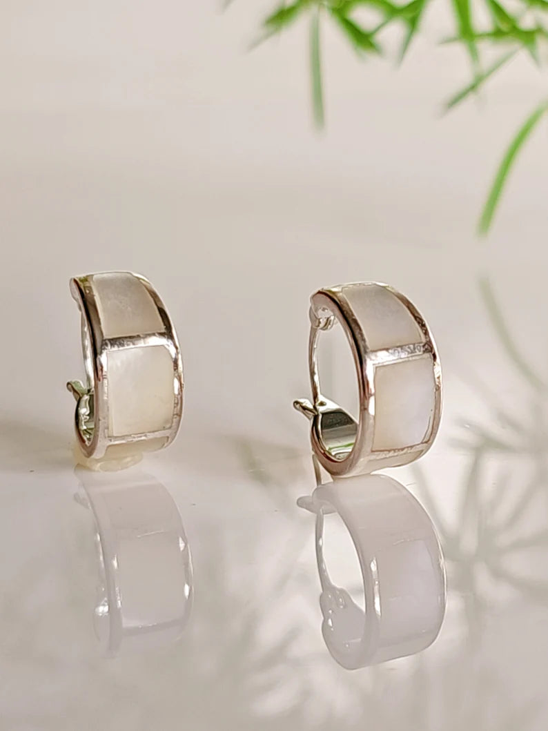 Sterling Silver Mother of Pearl Hoops Earrings