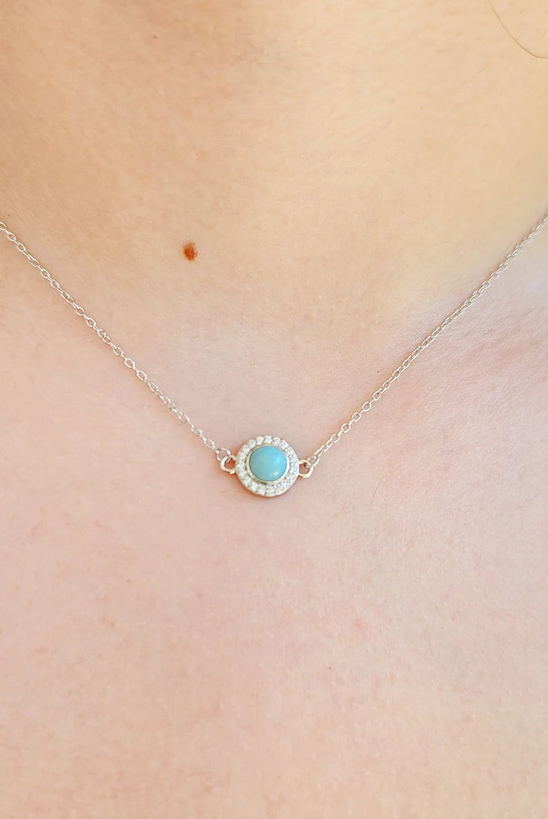 Sterling Silver Larimar Halo Pendant Necklace