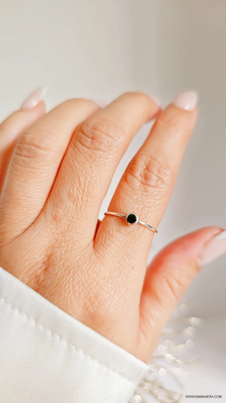 Dainty Black Onyx Sterling Silver Ring