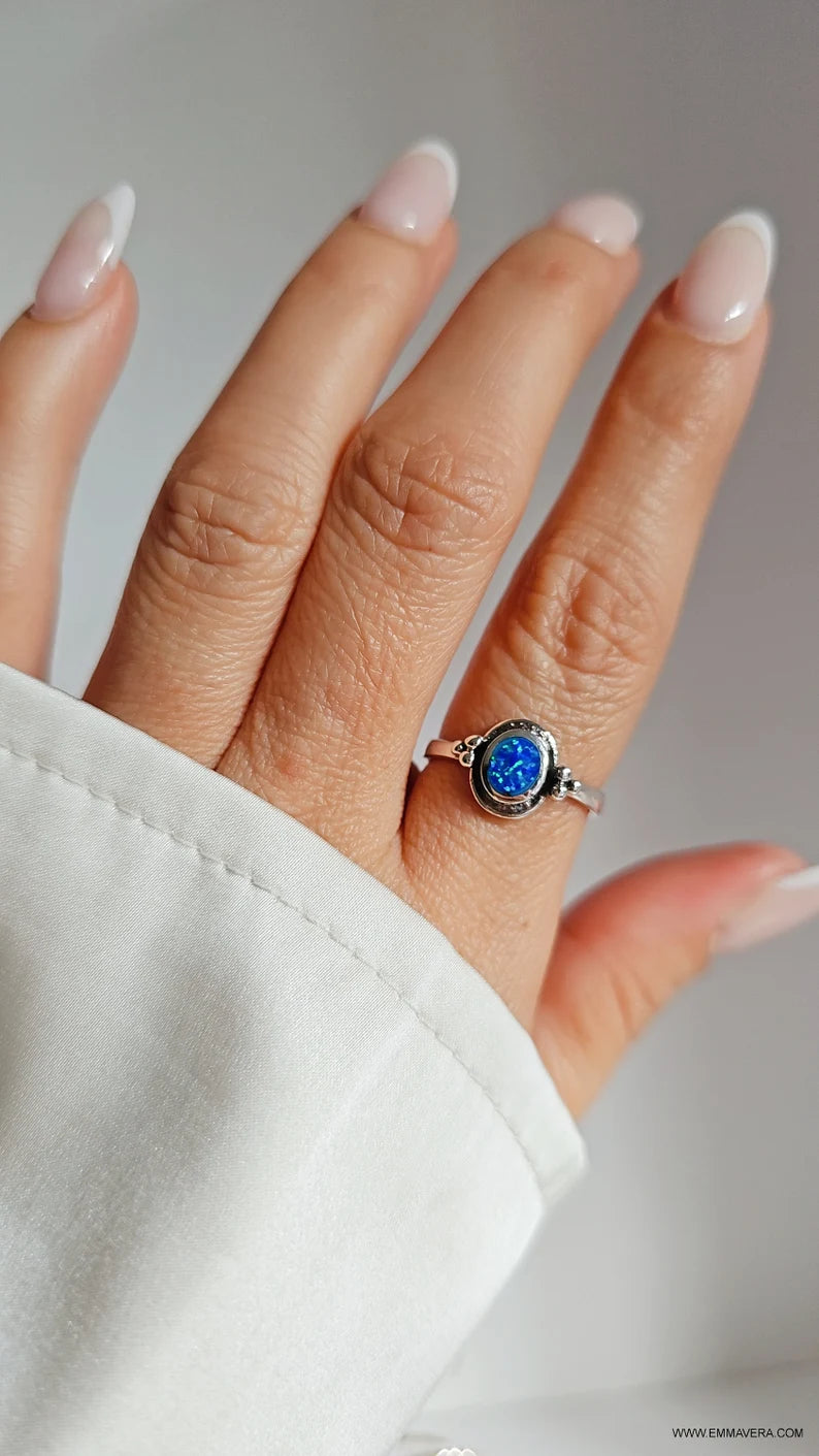 Sterling Silver Blue Opal Ring