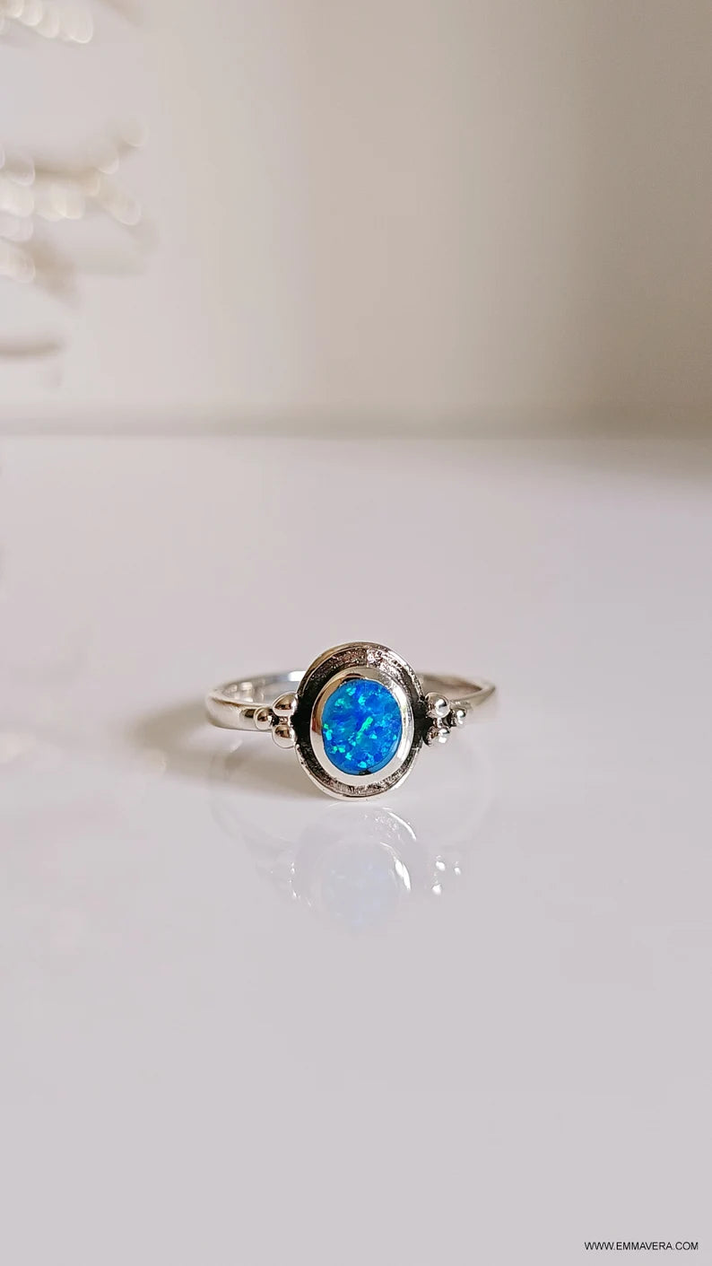 Beaded Blue Opal Sterling Silver Ring