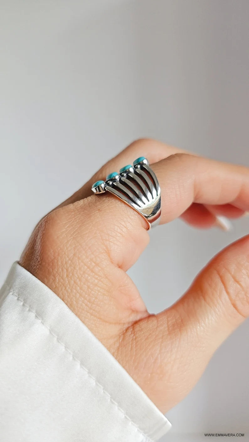 Tribal Turquoise Sterling Silver Women Ring