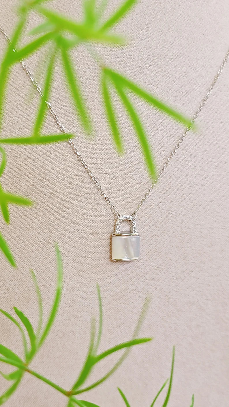 Mother of Pearl Lock Pendant Necklace